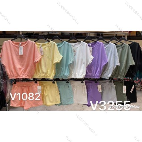 T-Shirt Kurz Langarm Langrock Set Damen (uni sm) ITALIAN MODA IMM20217 grün _UNI S / M.