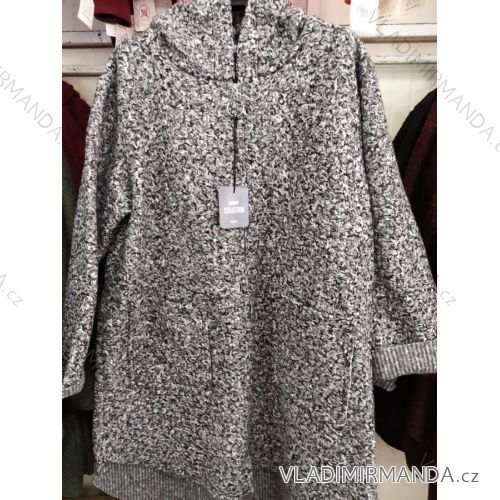 Damen Langarm Mantel Fleece mit Kapuze (uni sl) ITALIAN FASHION IM419888