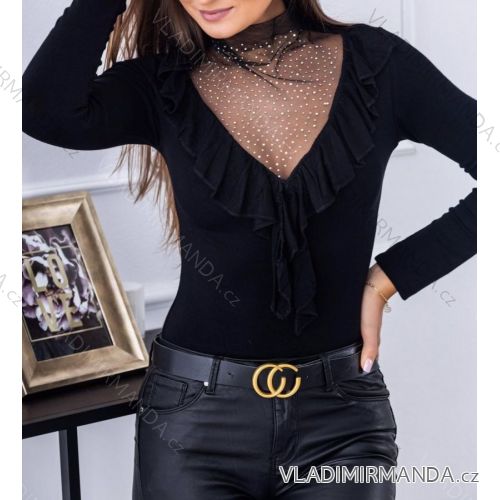 Tričko elegantní dlouhý rukáv dámské (UNI S/M) ITALSKÁ MÓDA IMM20954