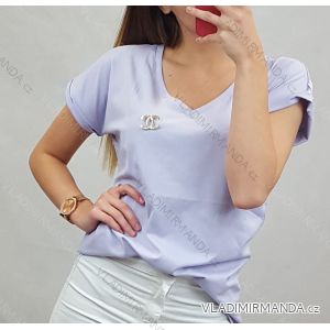 T-Shirt Kurzarm mit Schnalle Damen (Uni s / m) TURKISH FASHION IMT20137