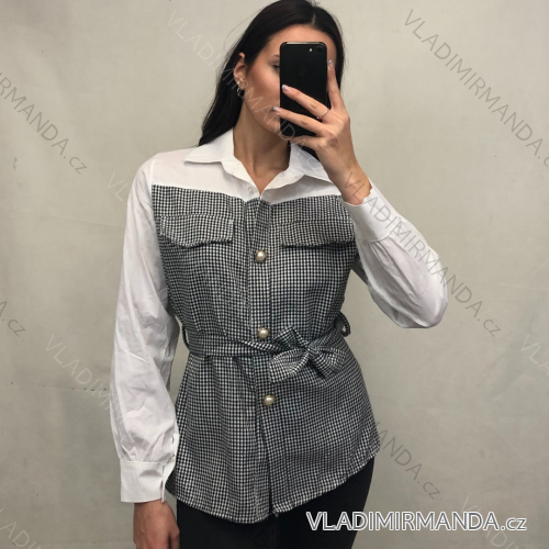 Bluse 3/4 Ärmel mit Knöpfen (uni sl) ITALIENISCHE Mode IMM20206 S / M eine Größe schwarz