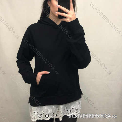 Hoodie Langarm Frauen Weihnachten (sm) ITALIENISCHE MODE IM920421 S / M eine Größe schwarz