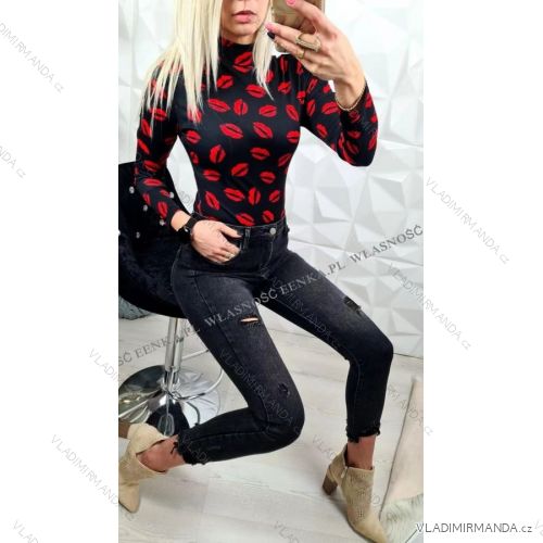 Tričko elegantní dlouhý rukáv dámské (UNI S/M) ITALSKÁ MÓDA IMM20954 schwarz S / M