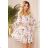 305-1 ZOE dünnes Kleid mit Ausschnitt - bunte Blumen auf hellem Hintergrund