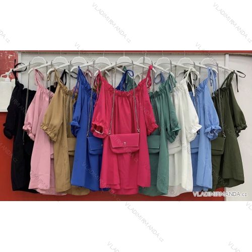 Kleid mit 3/4 Ärmeltasche für Damen (uni sl) ITALIAN Fashion IMWD20527