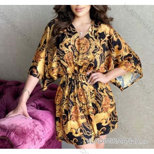 Sommer Langarm Blumenkleid mit Rüschen Frauen (UNI S / L) ITALIENISCHE MODE IMK20154