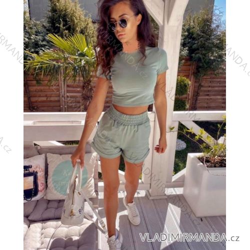 T-Shirt Kurz Langarm Langrock Set Damen (uni sm) ITALIAN MODA IMM20SET3300