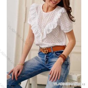 Hemdbluse kurz 3/4 Ärmel Spitze Damen (UNI SL) ITALIENISCHE MODE IM13014