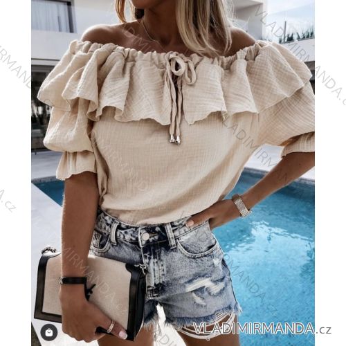 Hemdbluse kurz 3/4 Ärmel Spitze Damen (UNI SL) ITALIENISCHE MODE IM13014