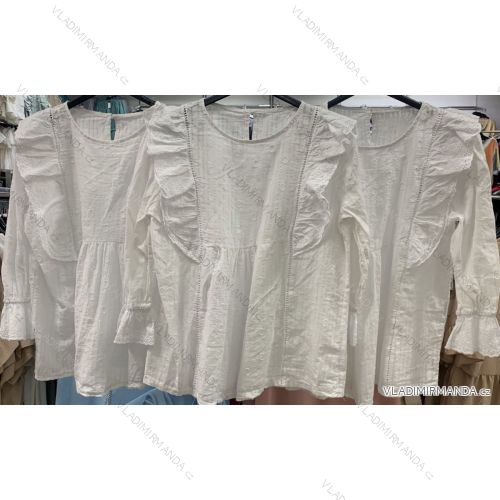 Hemdbluse kurz 3/4 Ärmel Spitze Damen (UNI SL) ITALIENISCHE MODE IM13014