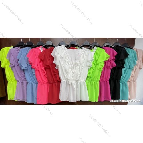 Hemdbluse kurz 3/4 Ärmel Spitze Damen (UNI SL) ITALIENISCHE MODE IM13014