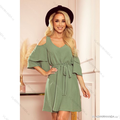 292-6 MARINA dünnes Kleid mit Ausschnitt - olivfarben