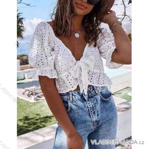 Hemdbluse kurz 3/4 Ärmel Spitze Damen (UNI SL) ITALIENISCHE MODE IM13014