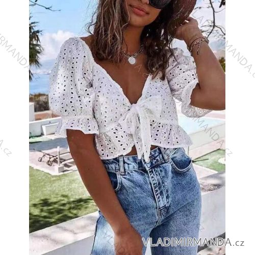 Hemdbluse kurz 3/4 Ärmel Spitze Damen (UNI SL) ITALIENISCHE MODE IM13014