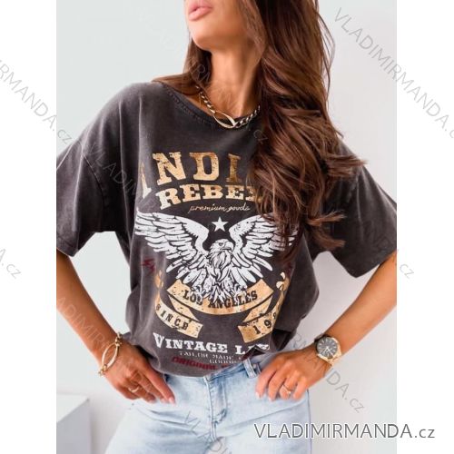 T-Shirt Kurzarm Frauen (UNI S-M) ITALIENISCHE MODE IMWD21EAGEL S/L one size schwarz