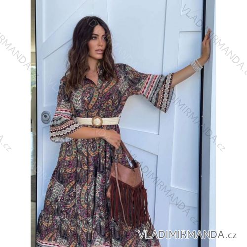 Kleid mit 3/4 Ärmeltasche für Damen (uni sl) ITALIAN Fashion IMWD20527