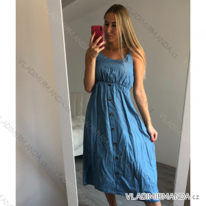Šaty na ramínka riflové dlouhé letní dámské (S/M ONE SIZE) ITALSKÁ MÓDA IM721175