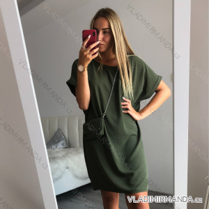 Damen Sommer Kurzarmkleid mit Handtasche VISKOSE Oversize (uni m/l) ITALIAN FASHION IM821011-1
