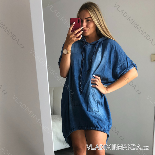 Sommerkleid 3/4 langarm Damen mit Kapuze (uni 3xl / 4xl) ITALIAN FASHION IM821017