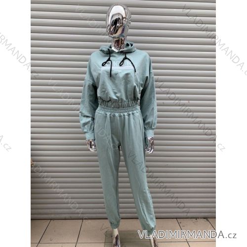Set mit Kapuze Sweatshirt Langarm Jogginghose lang Damen (S / M ONE SIZE) ITALIAN FASHION IMWY21745
