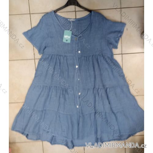Leinen Sommer Kurzarm Leinen Kleid (uni s / m) ITALIENISCHE MODE IM519435