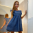 Denim Kurzarm Kleid Frauen (UNI S / M) ITALIAN FASHION IM920010 S / M dunkelblau