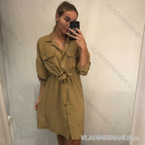 Elegantes langes Hemdkleid Langarm Damen (UNI S / L) ITALIAN FASHION IMWG21063 / DR Sand S / L