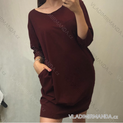 Langarm-Damenhemden mit 3/4 Ärmeln und dünner Tasche (uni sl) ITALIAN Fashion IM318335 XL-2XL dunkelrosa