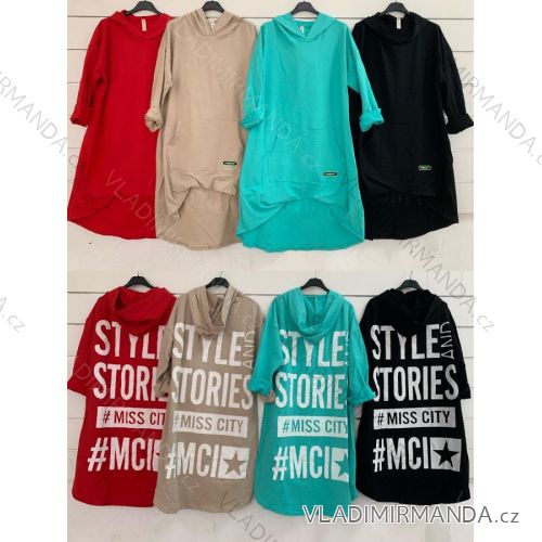 Šaty mikinové dlouhý rukáv dámské (S/M ONE SIZE) ITALSKÁ MÓDA IMWY21023 schwarz S / M