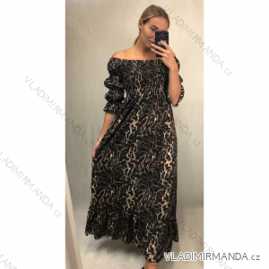 Lange Sommer Flip-Flops Kleid Carmen Schultern Damen Leopard (S / M ONE SIZE) ITALIAN FASHION IMWA216172-2