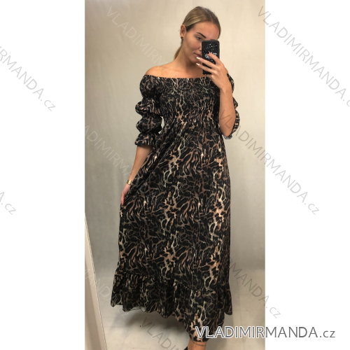 Lange Sommer Flip-Flops Kleid Carmen Schultern Damen Leopard (S / M ONE SIZE) ITALIAN FASHION IMWA216172-2