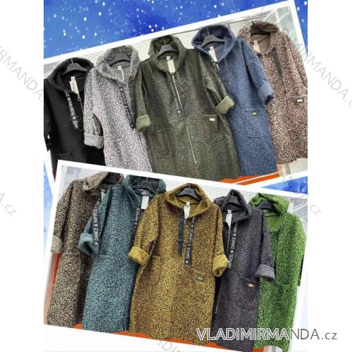 Damen Kapuzen-Fleece-Mantel Lamm (L / XL ONE SIZE) ITALIAN FASHION IMWT21259