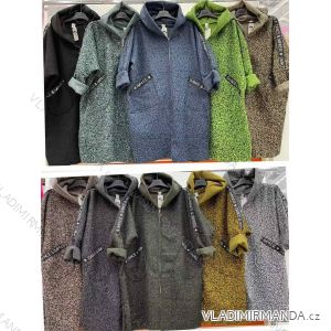 Kabát flaušový s kapucí beránek dámský (L/XL ONE SIZE) ITALSKÁ MÓDA IMWT21259