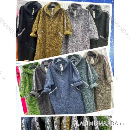 Kabát flaušový s kapucí beránek dámský (L/XL ONE SIZE) ITALSKÁ MÓDA IMWT21259