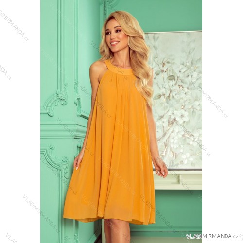 350-3 ALIZEE - Chiffonkleid mit Einfassung - Honigfarbe