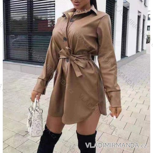 Šaty elegantní koženkové dlouhý rukáv dámské (UNI S/L) ITALSKÁ MÓDA IMWA20974