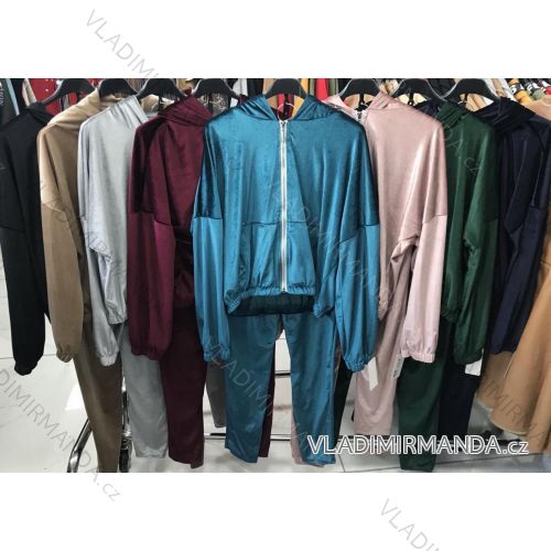 Damen Samt Zip Hoodie Set Langarm und Jogginghose Damen (S / M ONE SIZE) ITALIAN FASHION IMWD216656