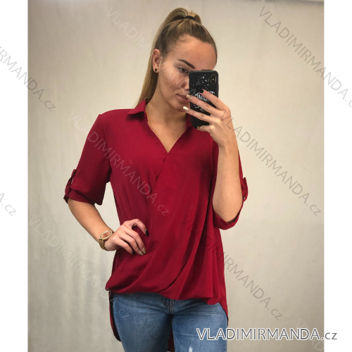 Košile/halenka 3/4 rukáv dámská oversize (S/M ONE SIZE) ITALSKá MóDA IMM21103/DR Burgund S / M