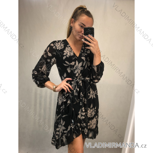 Šaty elegantní šifónové dlouhý rukáv dámské (S/M.ONE SIZE) ITALSKÁ MÓDA IMM211352/DR schwarz S / M