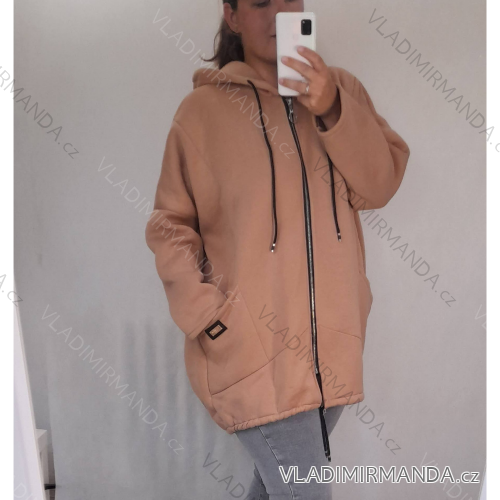 Damen Kapuzenpullover mit Reißverschluss (L / XL ONE SIZE) ITALIAN FASHION IMWT21247 L/XL one size světle hnědá