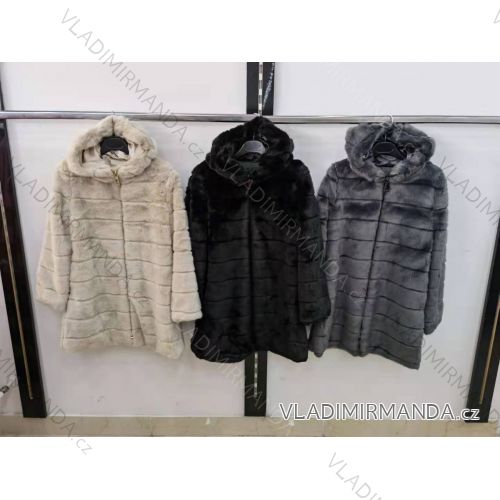 Damen Pelzmantel mit Kapuze (S / M ONE SIZE) ITALIAN FASHION IMR21401