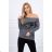 Graphitbluse mit Print und längerem Rücken