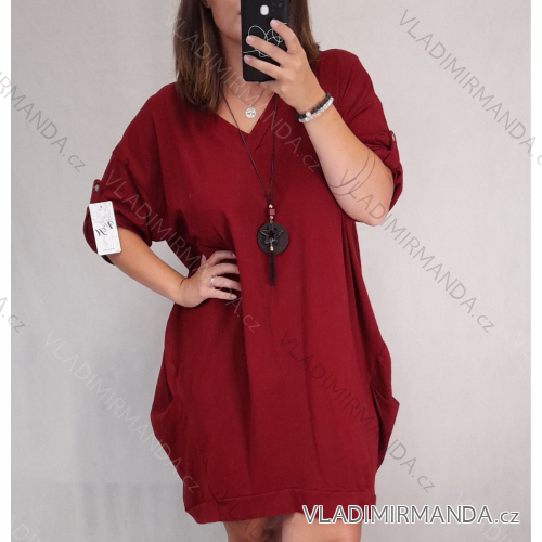 Šaty dlouhý rukáv s příveskem dámské nadrozměr (2XL/3XL ONE SIZE) ITALSKÁ MÓDA IMWQ2190862/DR grün 2XL / 3XL EINE GRÖSSE