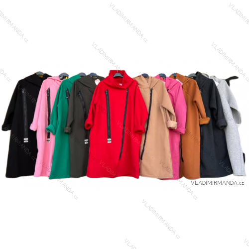 Fleecemantel Langarm Reißverschluss Kapuze Damen Oversized (XL / 2XLONE SIZE) ITALIAN FASHION IMD211123