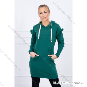 Grünes Kleid mit Zierrüschen und Kapuze