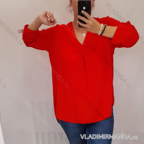 Damen Langarm Hemdkleid (2XL / 3XL ONE SIZE) ITALIAN FASHION IM321525 / DR 2XL/3XL rot