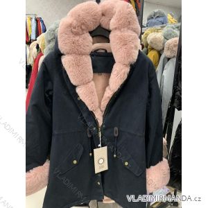 Kabát flaušový beránek s kapucí na zip dámský (L/XL ONE SIZE) ITALSKá MóDA IM321569