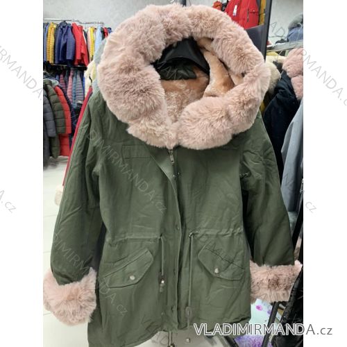 Kabát flaušový beránek s kapucí na zip dámský (L/XL ONE SIZE) ITALSKá MóDA IM321569