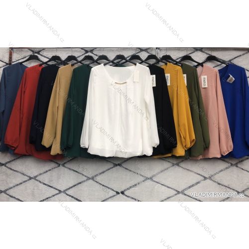 Tunika / Bluse mit Handtasche Langarm Damen (L / XL ONE SIZE) ITALIAN FASHION IMWD217083