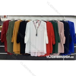 Tunika / Bluse mit Handtasche Langarm Damen (L / XL ONE SIZE) ITALIAN FASHION IMWD217083